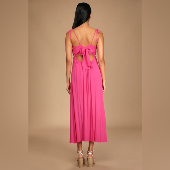 Sunshine Vibes Bright Pink Tie-Back Maxi Dress - size XL - Picture 2 of 2